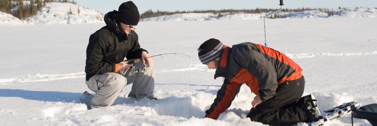 tips for ice fishing - two men ice fishing