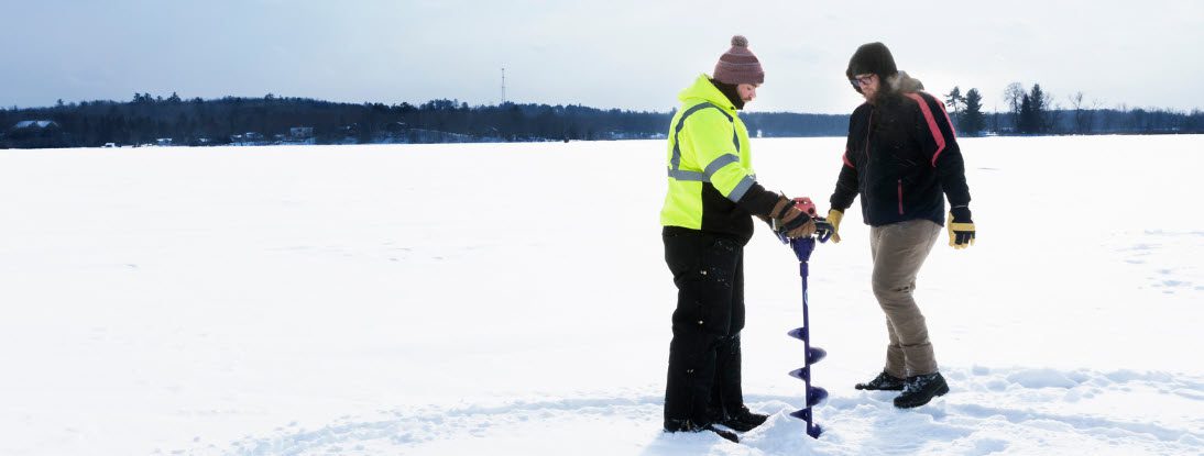 best ice fishing augers - guys with auger