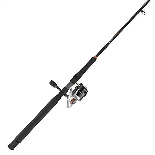 Quantum Reliance Spinning Reel and Fishing Rod Combo, 8-Foot 1-Piece Fishing Pole, Size 65 Reel, Changeable Right- or Left-Hand Retrieve, Graphite Rod with Durable EVA Handle, Silver/Black