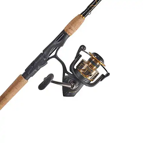 PENN Battle Spinning Reel and Fishing Rod Combo Black/Gold, 2000 Reel Size - 6'6" - Medium Light - 1pc