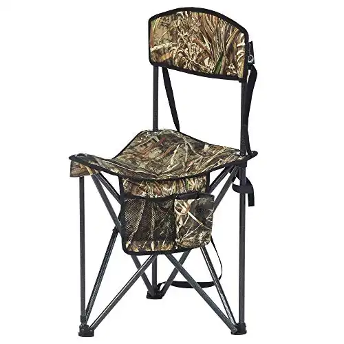 PORTAL Extra Large Quick Folding Tripod Stool with Backrest Fishing Camping Chair with Carry Strap (Camo)
