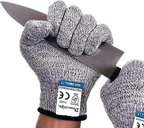 Dowellife Cut Resistant Gloves Food Grade Level 5 Protection, Safety Kitchen Cuts Gloves for Oyster Shucking, Fish Fillet Processing, Mandolin Slicing, Meat Cutting and Wood Carving, 1 Pair (Large)