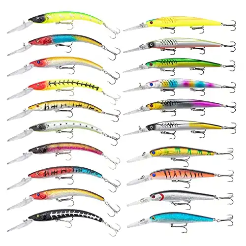 Fishing Lures Set Large Hard Bait Minnow Lure with Treble Hook Swimbait Fishing Bait Sinking Lure for Bass Trout Walleye Redfish Saltwater Freshwater (20PCS-C)