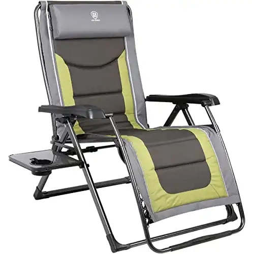 EVER ADVANCED Oversize XL Zero Gravity Recliner Padded Patio Lounger Chair with Adjustable Headrest Support 350lbs (Olive Green)