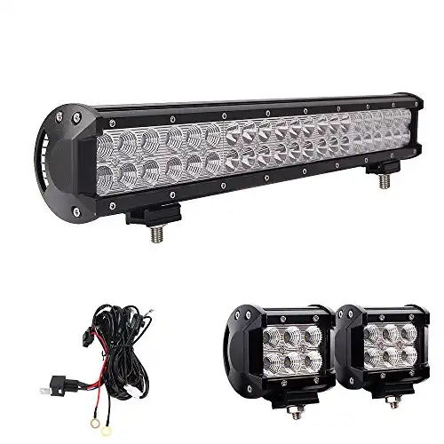 Northpole Light 20 Inch 126W Waterproof Spot Flood Combo LED Light Bar with 2PCS 18W CREE Flood LED Work Lights and 12V 40A Wiring Harness for Off Road, Truck, Car, ATV, SUV, Jeeps