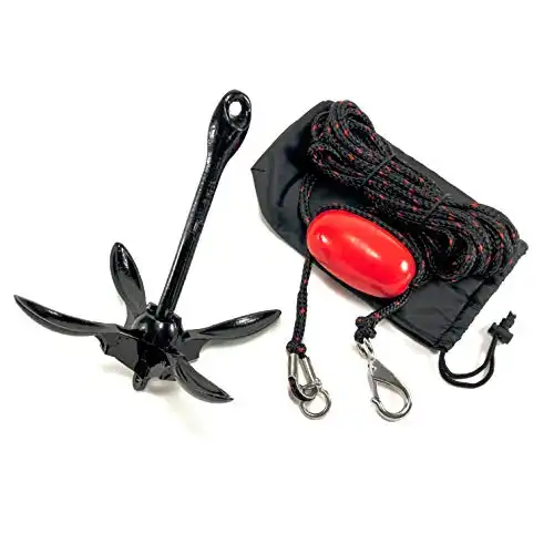 RUNADI Watercraft Anchors - 3.5lb Folding Anchor with 40ft of Rope for Fishing Kayaks, Canoes, Jet Skis, Stand Up Paddle Boards, SUP, Small Boats, and Other Personal Watercraft.