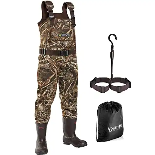 OXYVAN Duck Hunting Waders with 600G Rubber Boots Waterproof Insulated , Neoprene Realtree MAX5 Camo Fishing Chest Waders for Big and Tall Men & Women(Includes Boots Hanger&Storage Bag)