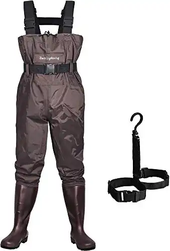 Dark Lightning Fly Fishing Waders for Men and Women with Boots, Mens/Womens High Chest Wader with Boot Hanger (Brown, M9/W11)…