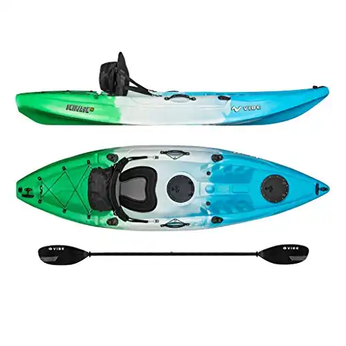 Vibe Kayaks Skipjack 90 9 Foot Angler and Recreational Sit On Top Light Weight Fishing Kayak (Sea Breeze) with Paddle and Seat and 2 Flush Rod Holders and Built in Storage