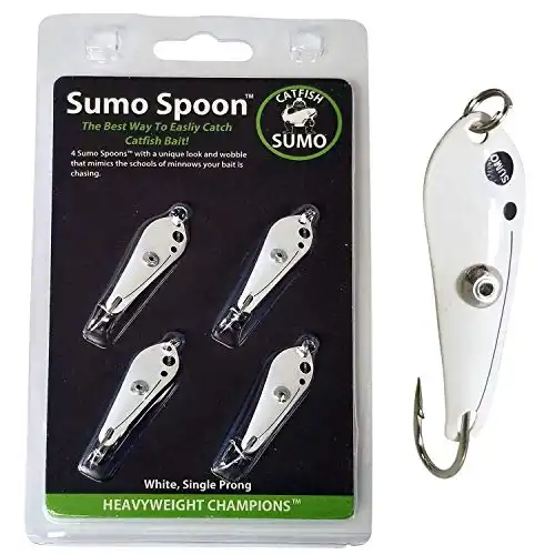 Sumo Spoon – Catfishing Bait Spoon for Skipjack, White Bass, Striped Bass and Other Baitfish, 1 5/8" (1 Prong, White)