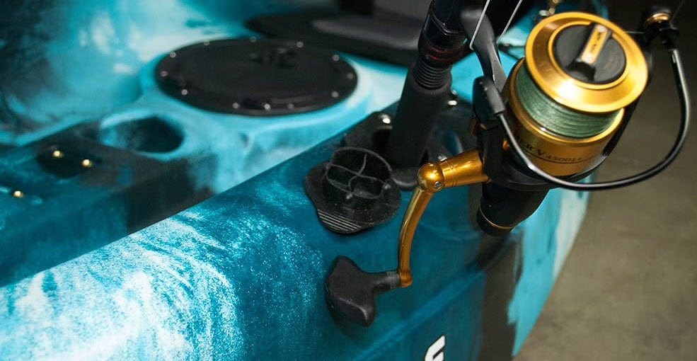 Vibe Skipjack 90 Fishing Kayak Review - rod in holder
