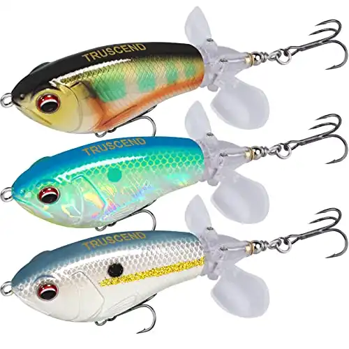 TRUSCEND Fishing Lures for Bass Trout Double Floating Rotating Tail Topwater Whopper Swimbaits Bass Lures Freshwater Saltwater Bass Fishing Plopper Lures Kit Lifelike Fishing Gifts for Men