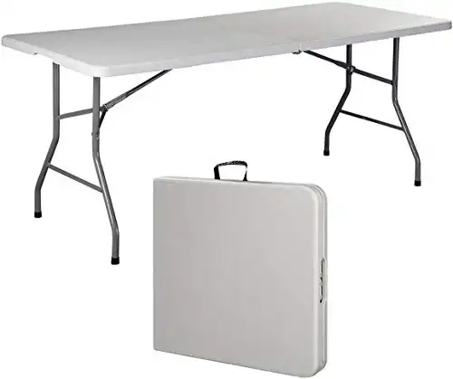 COLIBYOU 6' Folding Table Portable Plastic Indoor Outdoor Picnic Party Dining Camp Tables (White) (1, White) (1, White) (6 Inches)