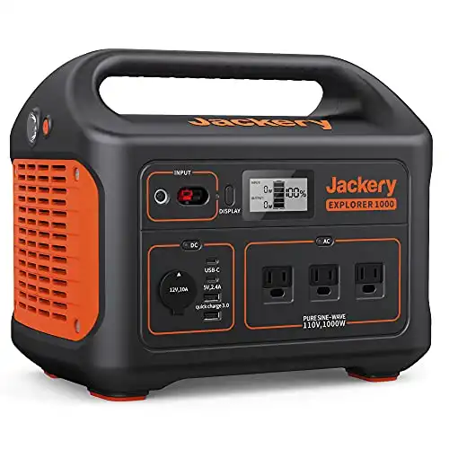 Jackery Explorer 1000 Portable Power Station, 1002Wh Capacity with 3 x 1000W AC Outlets, Solar Generator (Solar Panel Not Included) for Home Backup, Emergency, Outdoor Camping