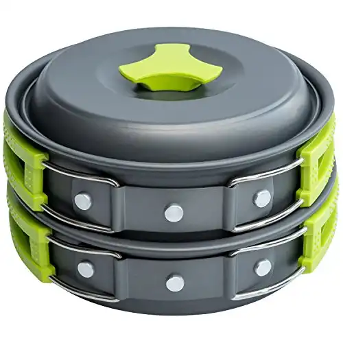 MalloMe Camping Cookware Mess Kit for Backpacking Gear Camping Cooking Set - Backpack Camping Pot and Pans Set - Portable Camping Stove and Backpacking Stove Compatible - Camp Accessories Equipment