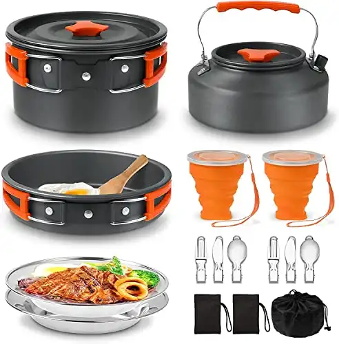 Camping Cooking Set, Camping cookware Stove Set, 18pcs Camping Pot pan Set, Nesting Camp Cook Set, Camping&Hiking Mess kit, Camping Gear, Mini cookware Camping, Backpacking Pans Set, Hiking Cookin...